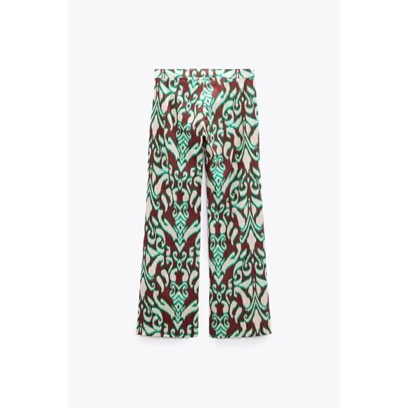 NWT Zara Printed Mid Rise Straight Leg 100% Cotton Pants, Size XS - Picture 6 of 13